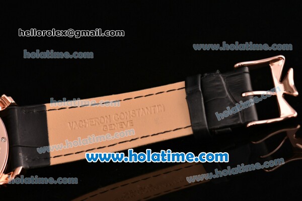 Vacheron Constantin Malte Miyota Quartz Rose Gold Case with Black Leather Bracelet Diamond Markers and Black Dial - Click Image to Close